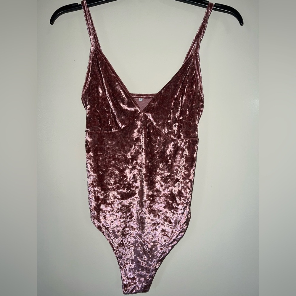 Pink velvet body suit
